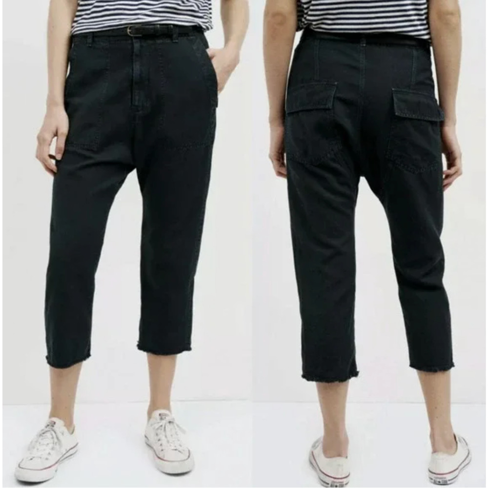 Nili Lotan 2 Linen Luna Pant $395  Slouchy Drop Crotch Cotton Cropped Navy Black